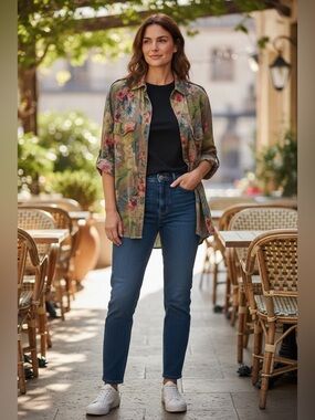 Sanctuary Olive & Red Floral Print Shirt Jacket